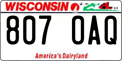 WI license plate 807OAQ