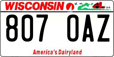WI license plate 807OAZ