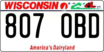 WI license plate 807OBD