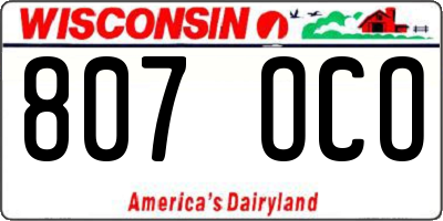 WI license plate 807OCO