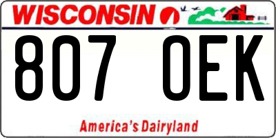 WI license plate 807OEK