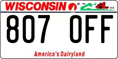 WI license plate 807OFF