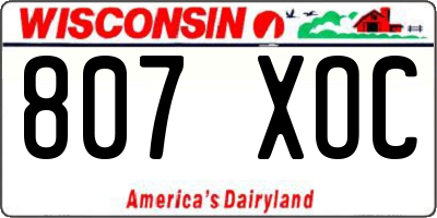 WI license plate 807XOC
