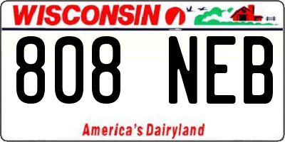 WI license plate 808NEB