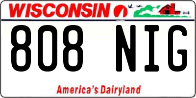 WI license plate 808NIG