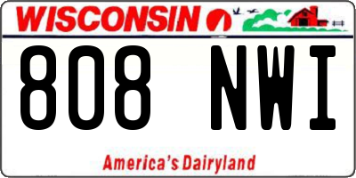 WI license plate 808NWI