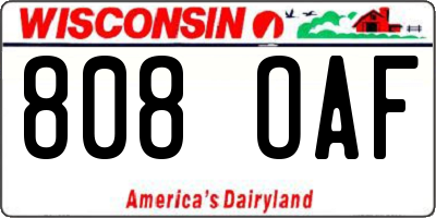WI license plate 808OAF