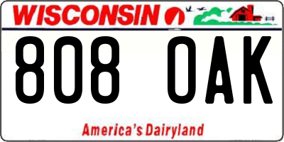 WI license plate 808OAK