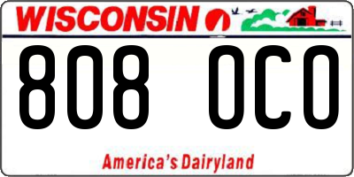 WI license plate 808OCO