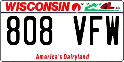 WI license plate 808VFW