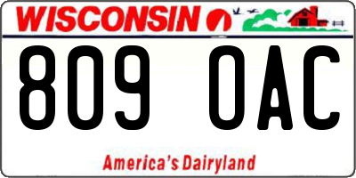 WI license plate 809OAC