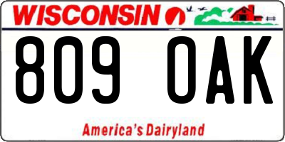 WI license plate 809OAK