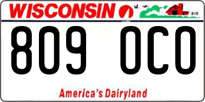 WI license plate 809OCO