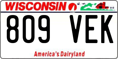 WI license plate 809VEK