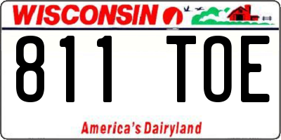 WI license plate 811TOE