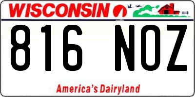 WI license plate 816NOZ