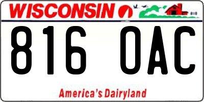 WI license plate 816OAC