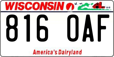 WI license plate 816OAF