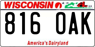 WI license plate 816OAK