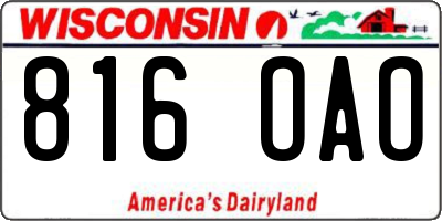 WI license plate 816OAO
