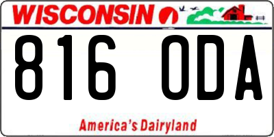 WI license plate 816ODA