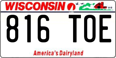 WI license plate 816TOE