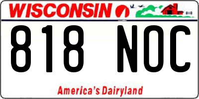 WI license plate 818NOC