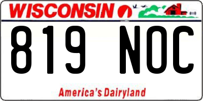WI license plate 819NOC