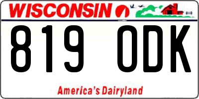 WI license plate 819ODK