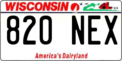 WI license plate 820NEX
