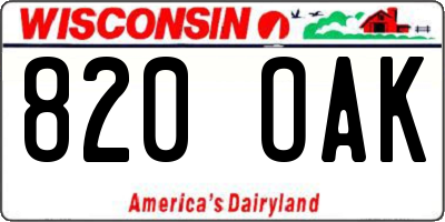 WI license plate 820OAK