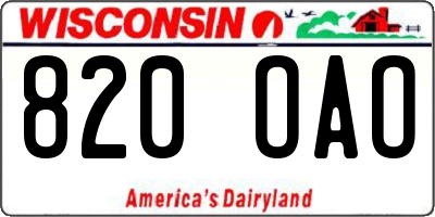 WI license plate 820OAO