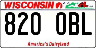WI license plate 820OBL