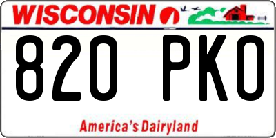 WI license plate 820PKO