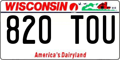 WI license plate 820TOU