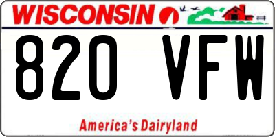 WI license plate 820VFW