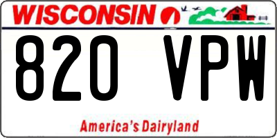 WI license plate 820VPW