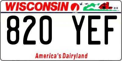 WI license plate 820YEF