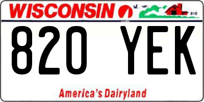 WI license plate 820YEK