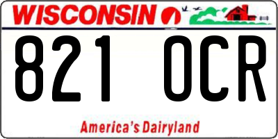 WI license plate 821OCR