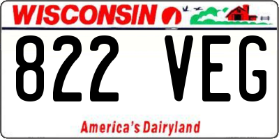 WI license plate 822VEG