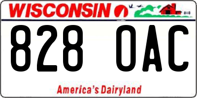 WI license plate 828OAC