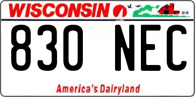 WI license plate 830NEC