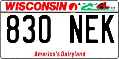 WI license plate 830NEK