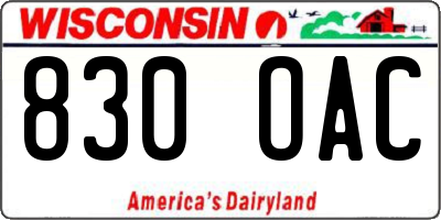 WI license plate 830OAC