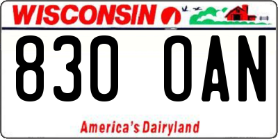 WI license plate 830OAN