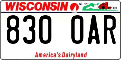 WI license plate 830OAR