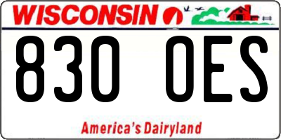 WI license plate 830OES