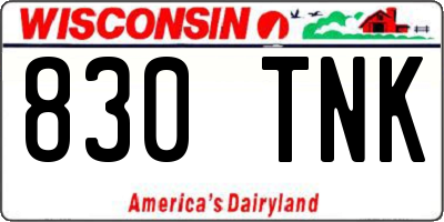 WI license plate 830TNK