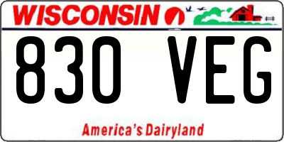 WI license plate 830VEG